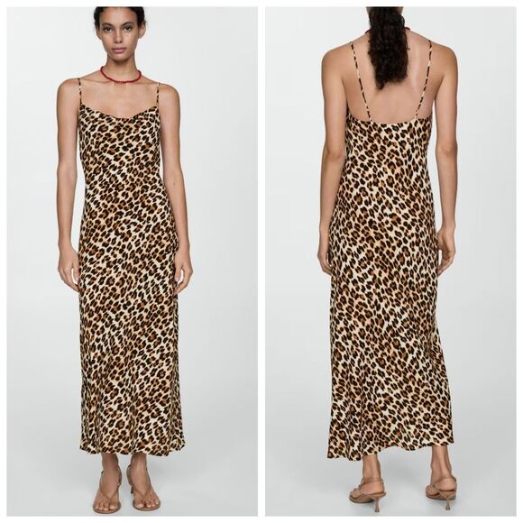 NWT Mango Leopard Print Long Slip Midi Dress Medium - Picture 1 of 16